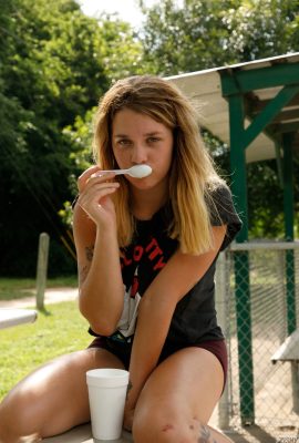 Busty blonde Gabbie Carter eating snow cone 08